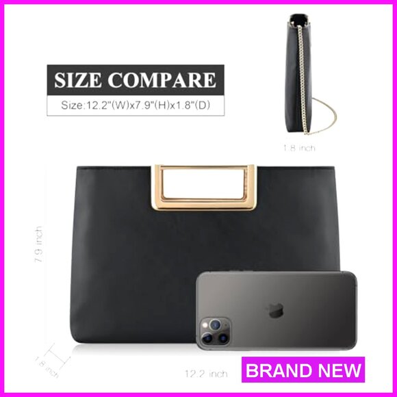 Vegan Leather Evening Clutch Crossbody Bag with Gold Hardware